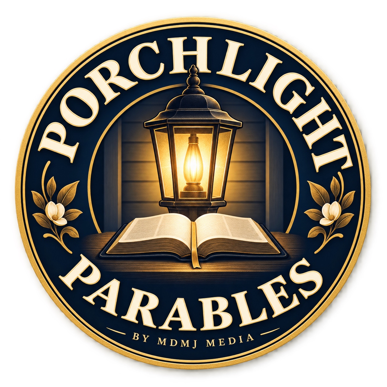 Porch Light Parables artwork: a glowing porch lantern above an open book